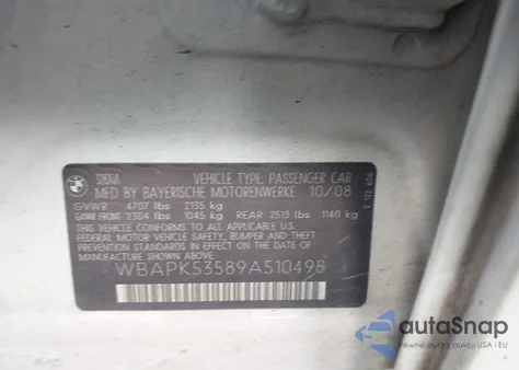 2009 BMW 328 Xi Sulev z USA, uszkodzony, nr VIN WBAPK53589A510498